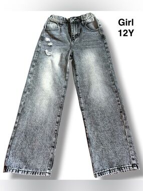 Girls Distressed Wide Leg Grey Acid-Wash Jeans Size 12Y